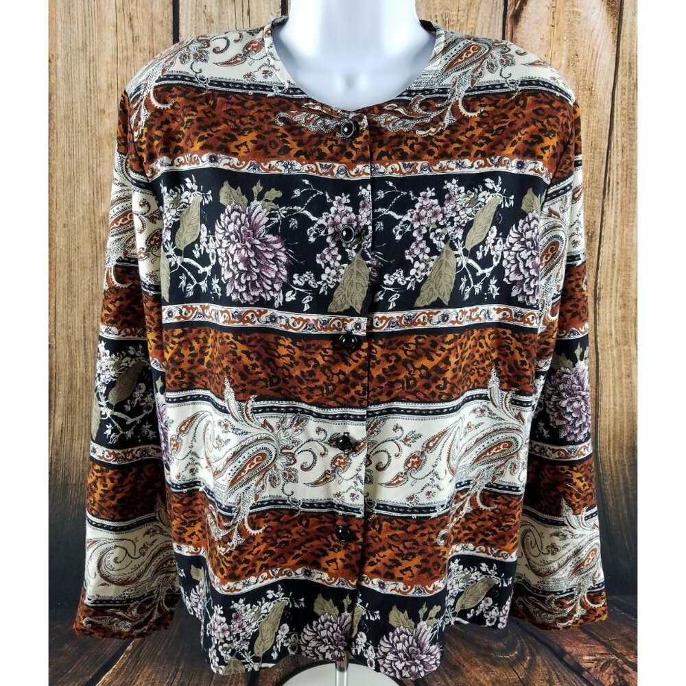 Cape Cod Sportswear Size 10 Floral Button Front Long Sleeve Blouse Shirt Top